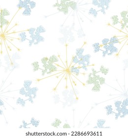 Dandelion field. Vector background, pattern.  Doodle dandelion blowing flowers isolated illustration.