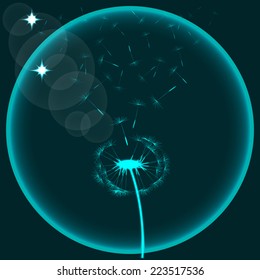 Dandelion Flower, Abstract art unusual turquoise background vector  