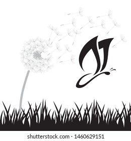 dandelion flower and abstract butterfly 