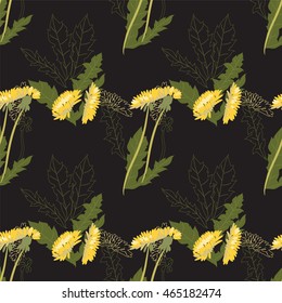 Dandelion Flower background with contour drawing. Modern abstract poster, cover, card design, textile garments, T-shirts, print, background, vector