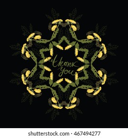 Dandelion Flower background with contour drawing. Modern abstract poster, cover, card design, textile garments, T-shirts, print, background, vector