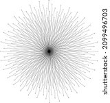 Dandelion flower, black design element, botanical shape. Thin wavy radial lines with nodes. Transparent background.  Abstract vector illustration, eps 10.