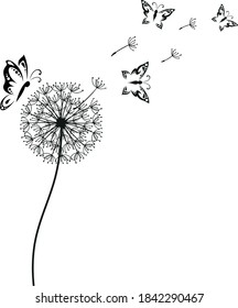 Dandelion flower with butterflies, file for your design and printing on t-shirts, etc.