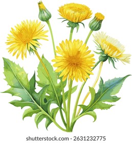 Dandelion Flower Classic Realistic Watercolor Botanical Illustration