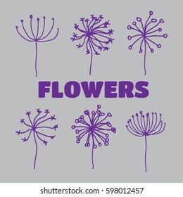Dandelion flower icons. Dandelions fluffy seeds vector silhouettes vector