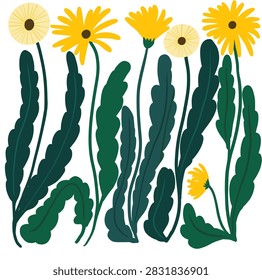 Dandelion Flower and Leaf Seamless Pattern Botanical Nature Design	