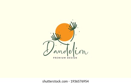 dandelion flower lines with sunset logo vector symbol icon illustration design