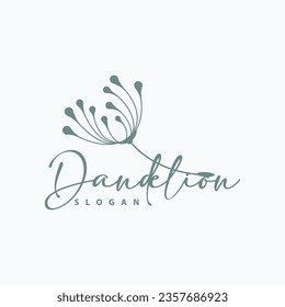 Dandelion Flower Logo Design Simple Vector Minimalist Symbol Template