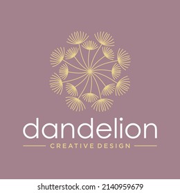 Dandelion Flower Logo Icon Design Template. Elegant, Luxury, Gold, Flower, Premium, Spa, Cosmetic, Boutique, Florist, Fashion, Modern Vector Illustration