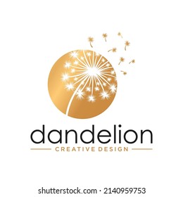 Dandelion Flower Logo Icon Design Template. Elegant, Luxury, Gold, Flower, Premium, Spa, Cosmetic, Boutique, Florist, Fashion, Modern Vector Illustration