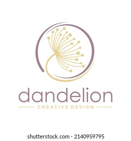 Dandelion Flower Logo Icon Design Template. Elegant, Luxury, Gold, Flower, Premium, Spa, Cosmetic, Boutique, Florist, Fashion, Modern Vector Illustration