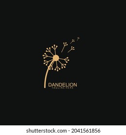 Dandelion flower logo simple creative template on black background. Vector design