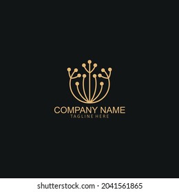 Dandelion flower logo simple creative template on black background. Vector design