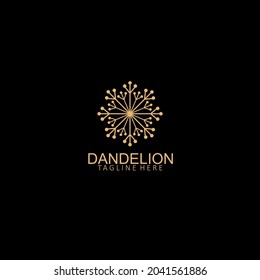 Dandelion flower logo simple creative template on black background. Vector design