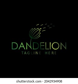 Logo de la flor de Dandelion plantilla creativa simple sobre fondo negro