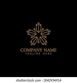 Logo de la flor de Dandelion plantilla creativa simple sobre fondo negro
