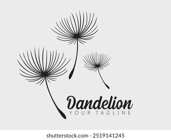 Logotipo de la flor del diente de león simple Plantilla creativa sobre fondo blanco . Diseño de Vector