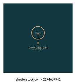 Dandelion flower logo with stem and leaves. Using modern vector concept design symbol icon illustration