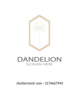 Logo de la flor de Dandelion con tallo y hojas. Uso de la ilustración de icono de diseño de concepto de vector moderno