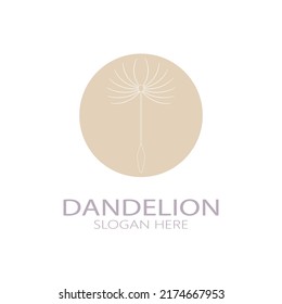 Dandelion flower logo with stem and leaves. Using modern vector concept design symbol icon illustration