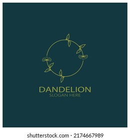 Logo de la flor de Dandelion con tallo y hojas. Uso de la ilustración de icono de diseño de concepto de vector moderno