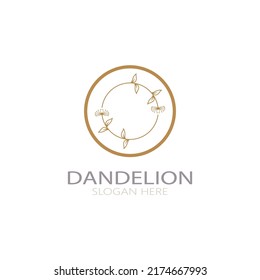 Dandelion flower logo with stem and leaves. Using modern vector concept design symbol icon illustration