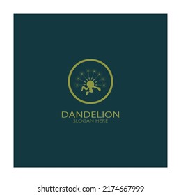 Logo de la flor de Dandelion con tallo y hojas. Uso de la ilustración de icono de diseño de concepto de vector moderno