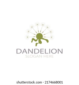 Dandelion flower logo with stem and leaves. Using modern vector concept design symbol icon illustration
