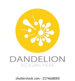 Dandelion flower logo with stem and leaves. Using modern vector concept design symbol icon illustration