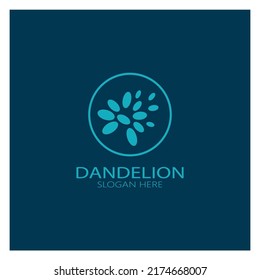 Dandelion flower logo with stem and leaves. Using modern vector concept design symbol icon illustration