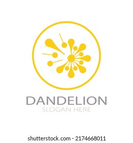 Dandelion flower logo with stem and leaves. Using modern vector concept design symbol icon illustration