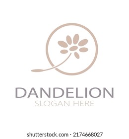 Dandelion flower logo with stem and leaves. Using modern vector concept design symbol icon illustration