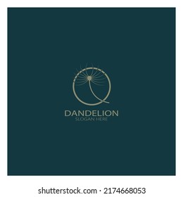 Dandelion flower logo with stem and leaves. Using modern vector concept design symbol icon illustration