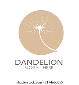 Dandelion flower logo with stem and leaves. Using modern vector concept design symbol icon illustration
