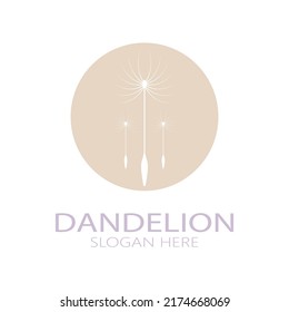 Dandelion flower logo with stem and leaves. Using modern vector concept design symbol icon illustration