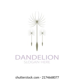 Logo de la flor de Dandelion con tallo y hojas. Uso de la ilustración de icono de diseño de concepto de vector moderno