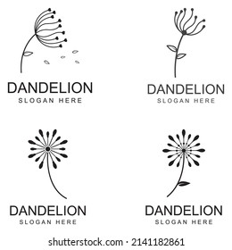Logo de la flor de Dandelion y diseño vectorial de símbolos