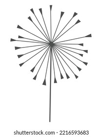 Dandelion flower. Nature floral hand drawn stylized decorative blooming silhouette of fluffy seeds flower. Ssketched monochrome design element in black linear style
