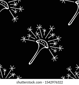 Dandelion flower on a black background. Seamless background. Hand-drawn. Soft color, vector illustration.