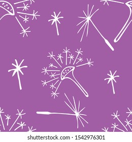Dandelion flower on a lilac background. Seamless background. Hand-drawn. Soft color, vector illustration.