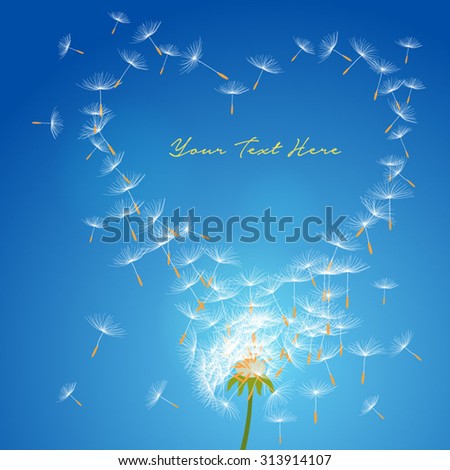 Dandelion flower on a wind loses the integrity forming love - vector