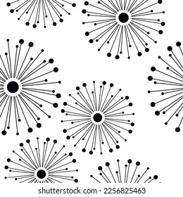 Dandelion flower seamless pattern. Abstract floral vector illustration. Botanical outline backdrop. Wallpaper, background, fabric, textile, print, wrapping paper or package design.