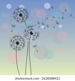 Dandelion flower seeds and Spring background With bokeh , Vector Illustration