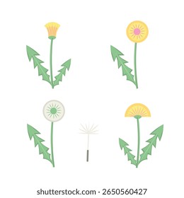 dandelion flower set. Vector Illustration for printing, backgrounds, covers and packaging. Image can be used for greeting cards, posters, stickers and textile. Isolated on white background.