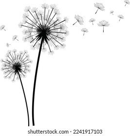 Dandelion flower silhouette graphic with text on a white background.