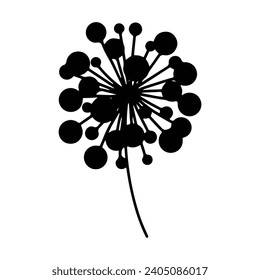 Dandelion flower silhouettes. Spring season blooming blowball flowers doodles vector illustration. Dandelion fluffy nature silhouette