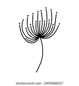 Dandelion flower silhouettes. Spring season blooming blowball flowers doodles vector illustration. Dandelion fluffy nature silhouette