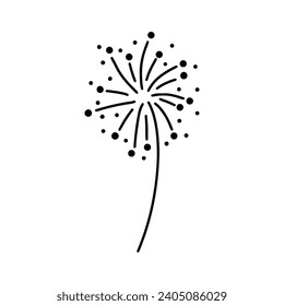 Dandelion flower silhouettes. Spring season blooming blowball flowers doodles vector illustration. Dandelion fluffy nature silhouette