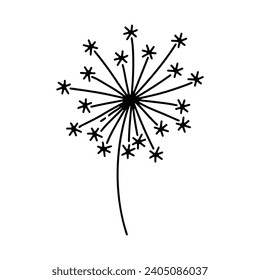 Dandelion flower silhouettes. Spring season blooming blowball flowers doodles vector illustration. Dandelion fluffy nature silhouette