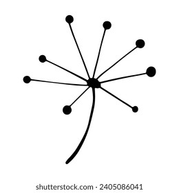 Dandelion flower silhouettes. Spring season blooming blowball flowers doodles vector illustration. Dandelion fluffy nature silhouette